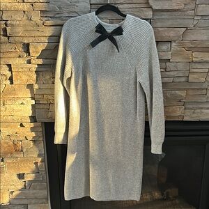 NWOT Elegant Gray Sweater Dress with Black Bow J. Crew size 6